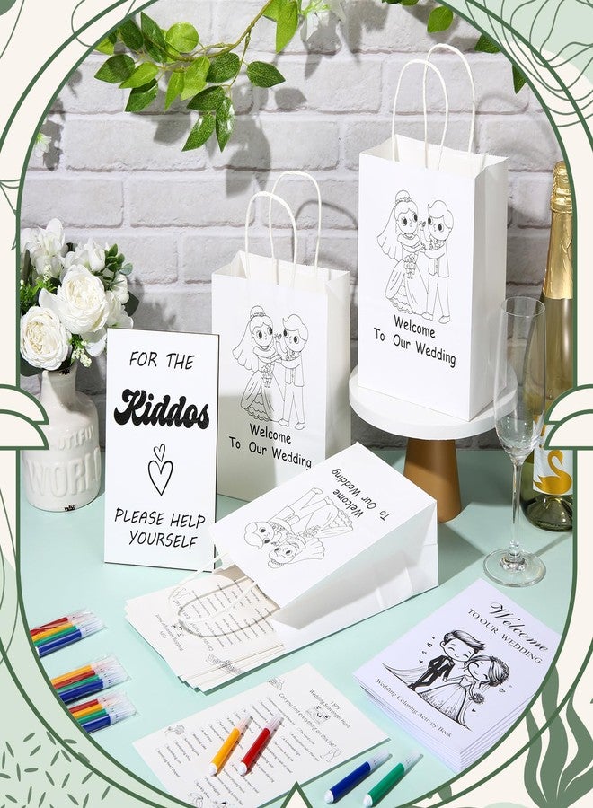 مارسبارك مجموعة مارسبارك لأنشطة حفلات الزفاف للأطفال، 49 قطعة، تتضمن: 12 كتاب تلوين، 12 قلم تلوين مائي بأربعة ألوان، 12 حقيبة هدايا، 12 ورقة بحث عن الكنز، لافتة خشبية للأطفال مع حامل، ألعاب وهدايا. - Image 4